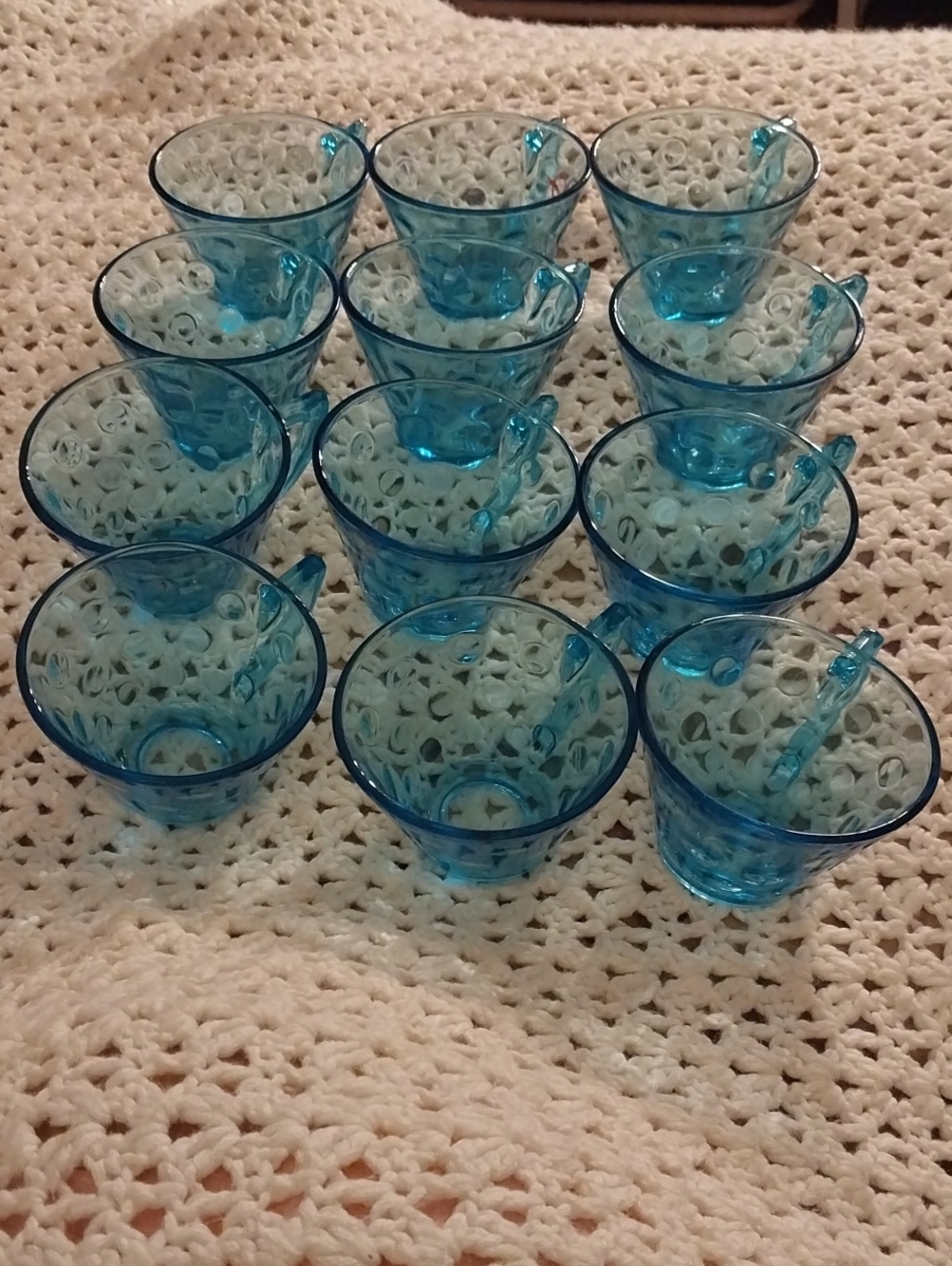 Vintage Hazel Atlas Capris Aqua Dot Glass Cups Aqua Blue Set 12